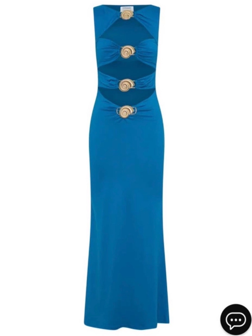Women’s Blue Cutout Maxi Dress with Gold Accents
